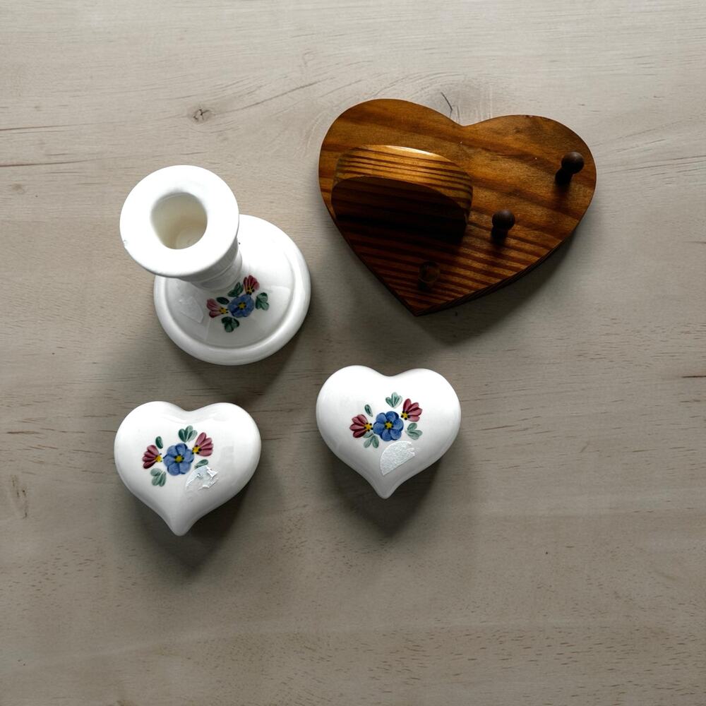 Vintage Cottagecore Lot Lasting Products Hand Painted Ceramic Candle Holder